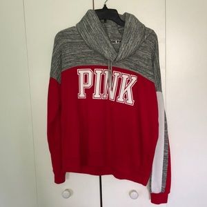 PINK Red & Grey Hoodie